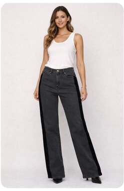 LOFT High Rise Side Stripe Velvet Wide Leg Jeans in Black